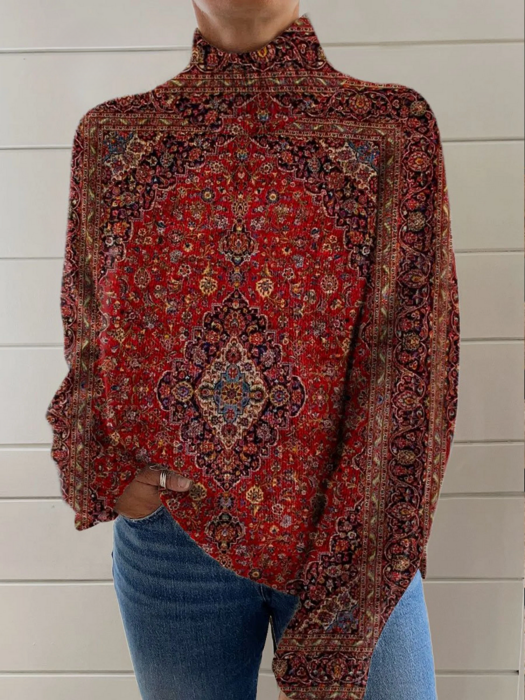 Grace | Ornate Vintage-Print Turtleneck Pullover