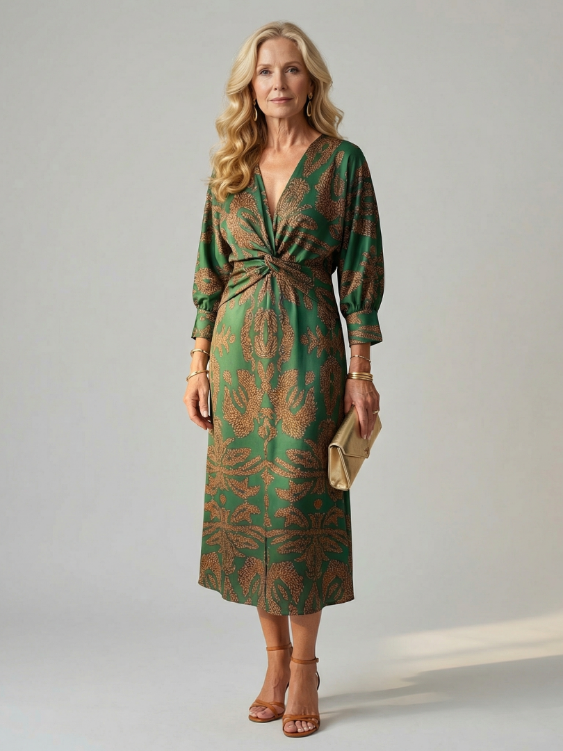 Corinna | Twist-Front Wrap Midi Dress