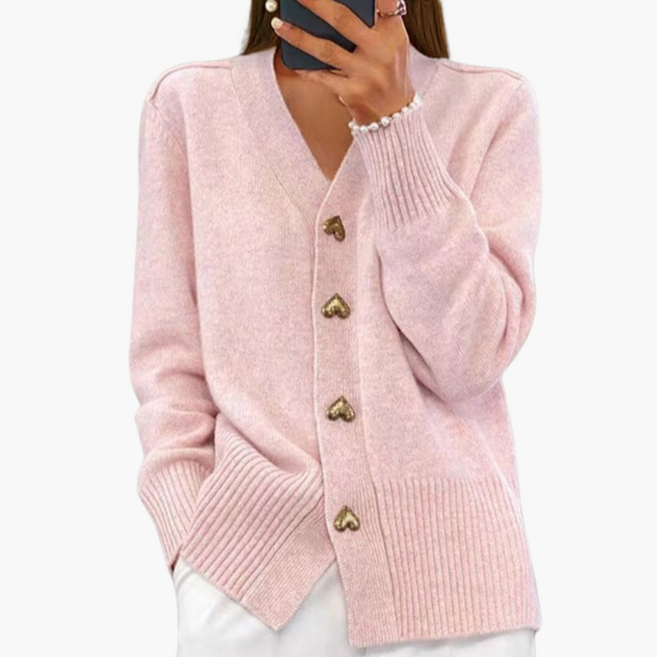 Miriam | Refined Heart-Button Cardigan