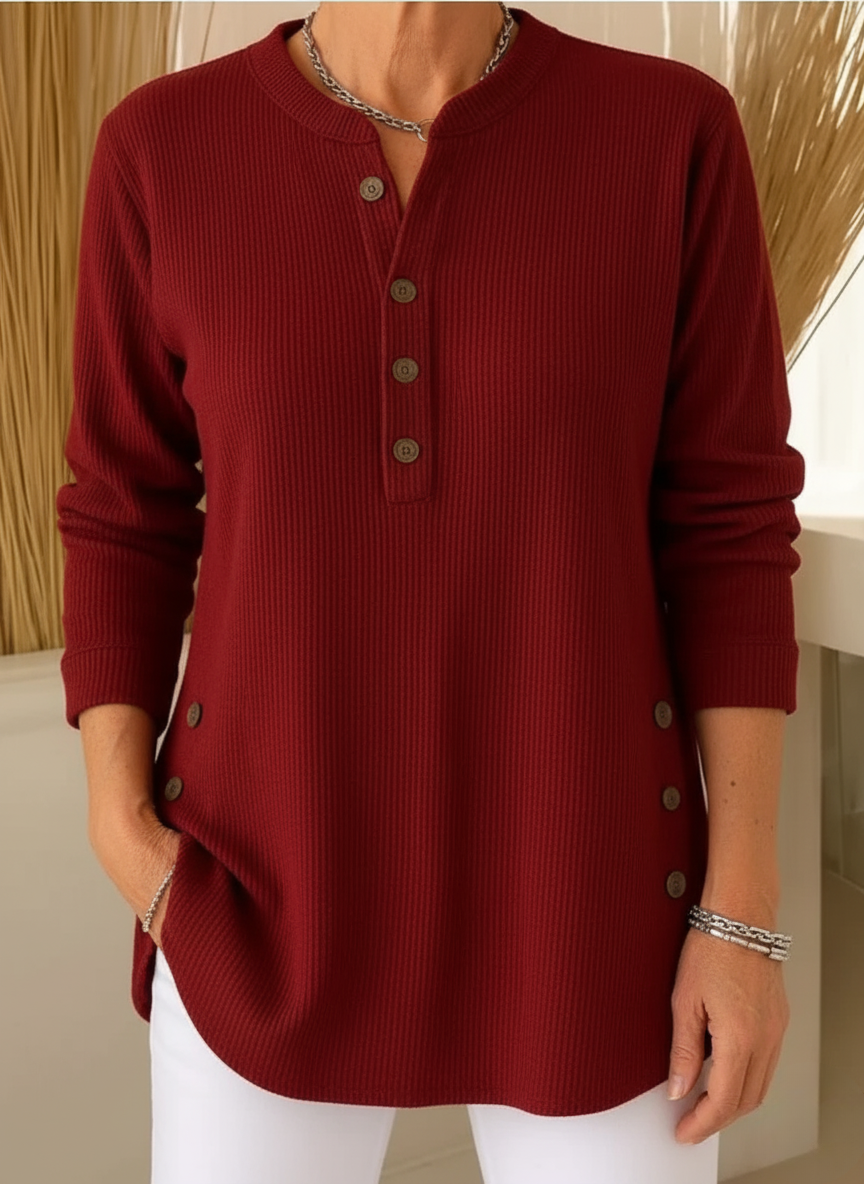 Delora | Ribbed Button-Front Top
