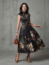 Esther | High-Neck Keyhole Floral Midi Dress