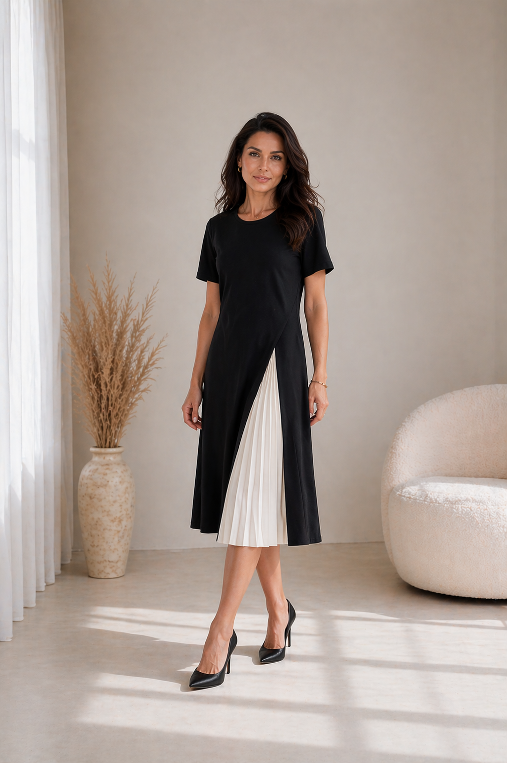 Genevieve | Pleated Panel Midi Dress