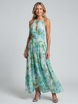 Coralie | Pleated Halter Midi Dress