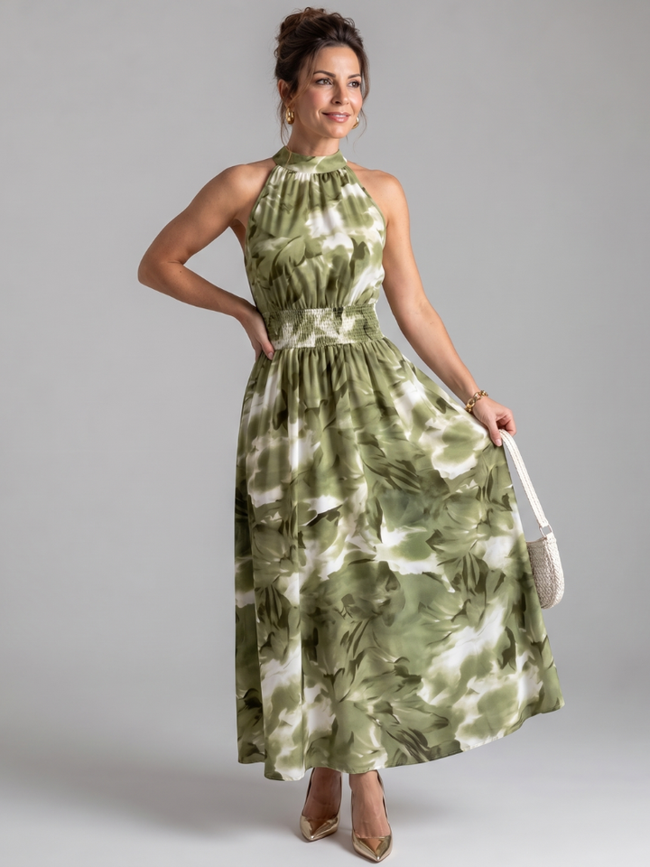 Naomi | Halter Neck Gathered-Waist Midi Dress