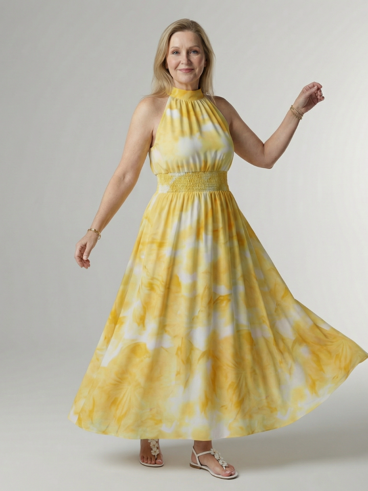 Marlene | Gathered Halter Midi Dress