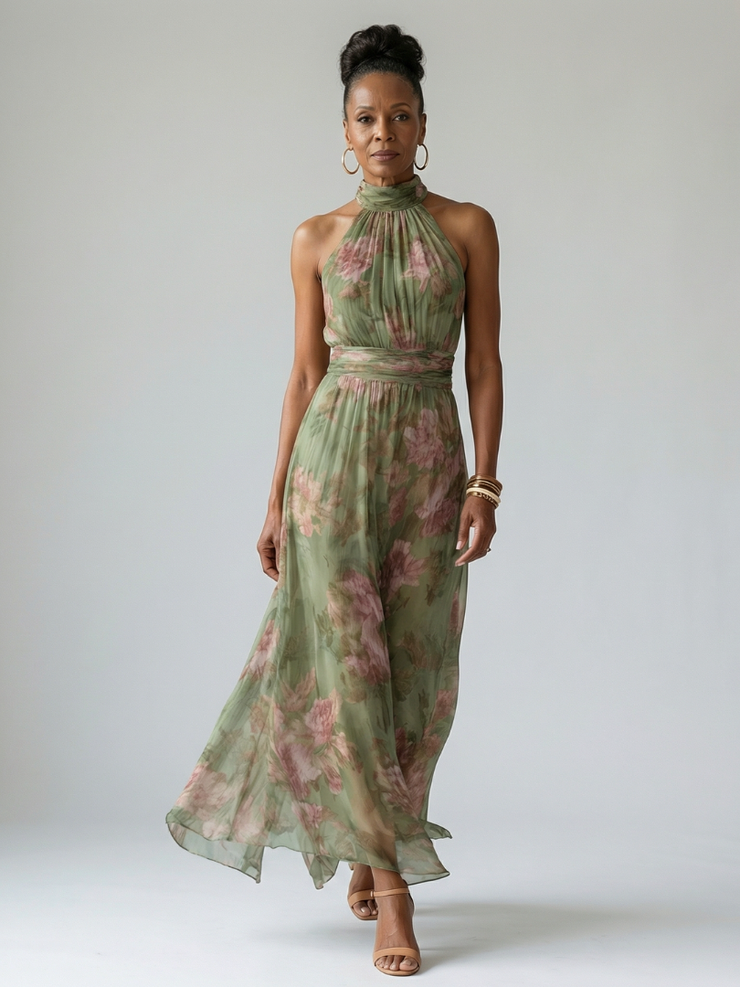 Isadora | Gathered Halter Midi Dress