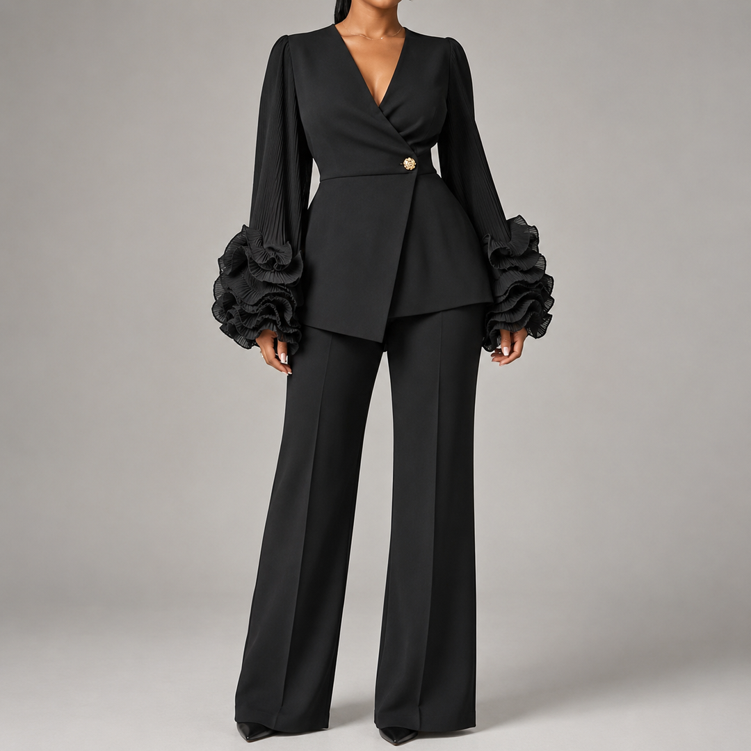 Celia | Refined Ruffle-Cuff Two-Piece Set