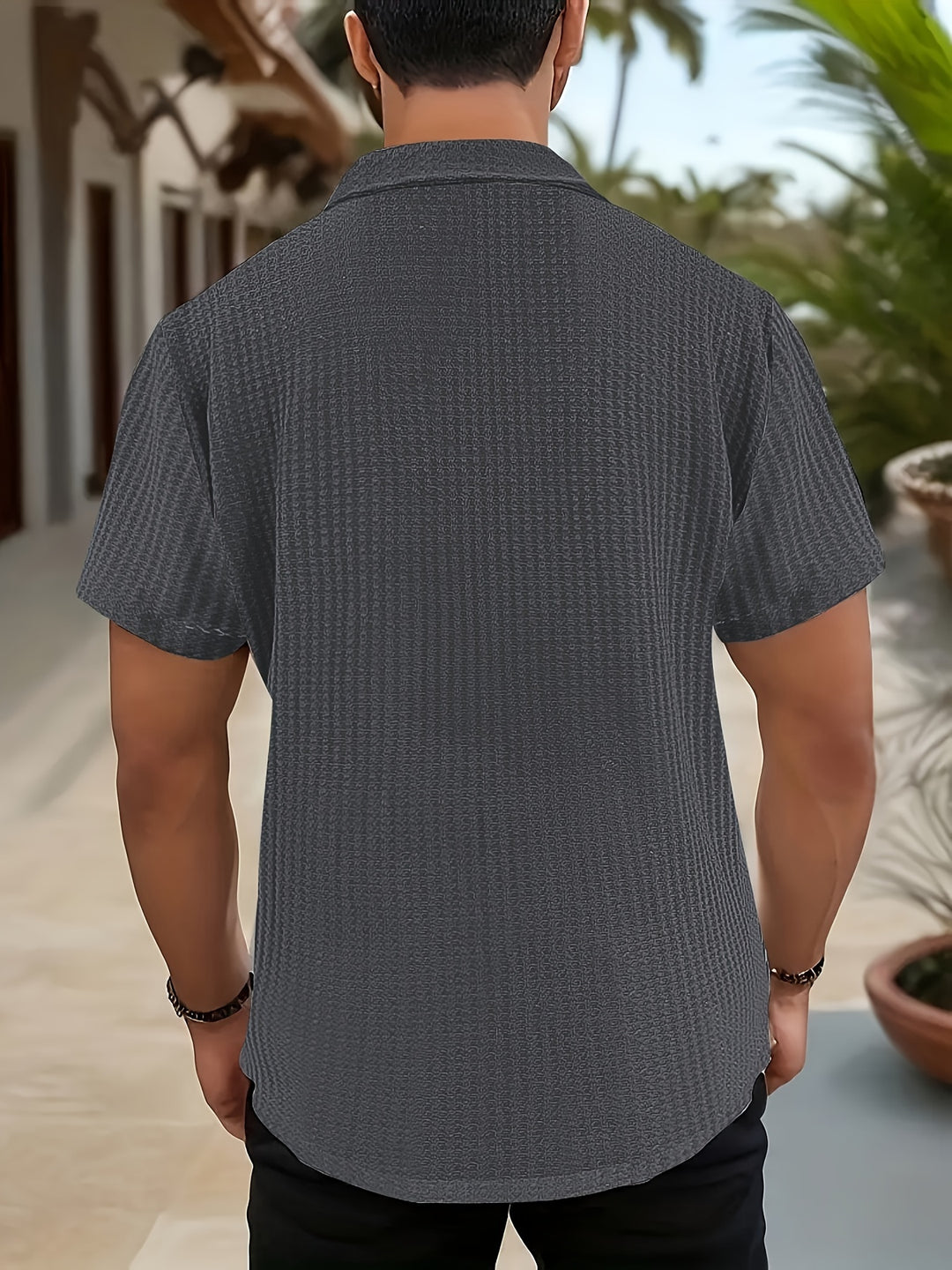 Maddox | Men's Textured Ribbed Short Sleeve Camp Collar Shirt