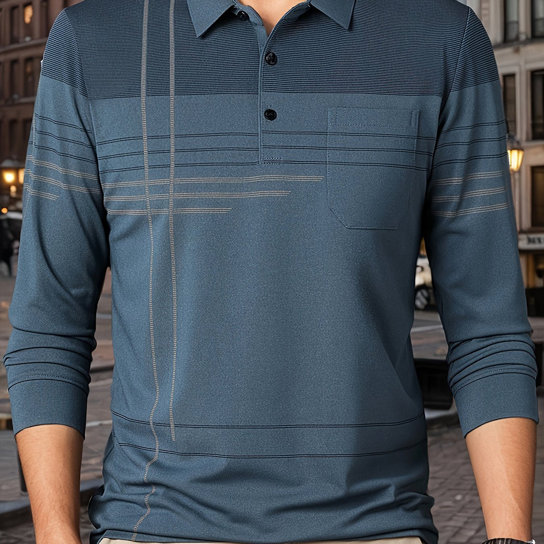 Barnett | Men's Contrast Panel Long Sleeve Polo