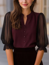 Fabienne | Sheer-Sleeve Button-Up Blouse