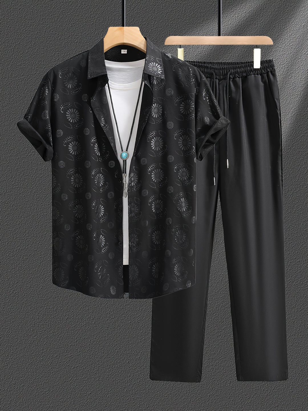 Adam | Men's Jacquard Short Sleeve Shirt & Trouser Set