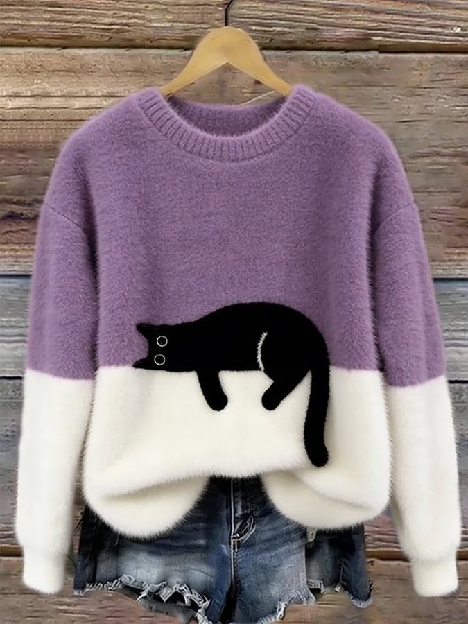 Corabelle | Playful Cat Print Oversized Sweater