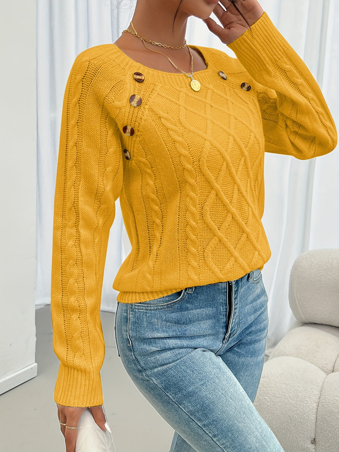 Genevieve | Cable-Textured Button Sweater
