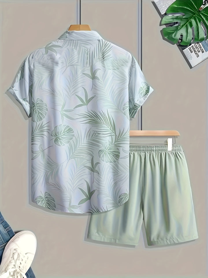 Cayman | Men's Botanical Print Short Sleeve Shirt & Shorts Set