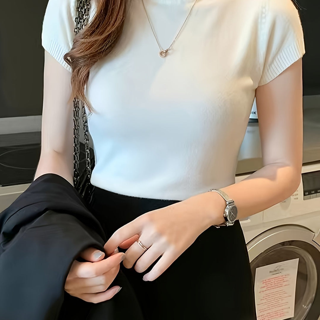 Marguerite | Refined Mock-Neck Short Sleeve Top