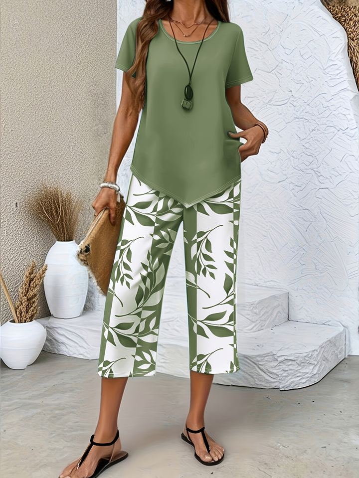 Camille | Women's Two-Piece Botanical Print Top & Trouser Set