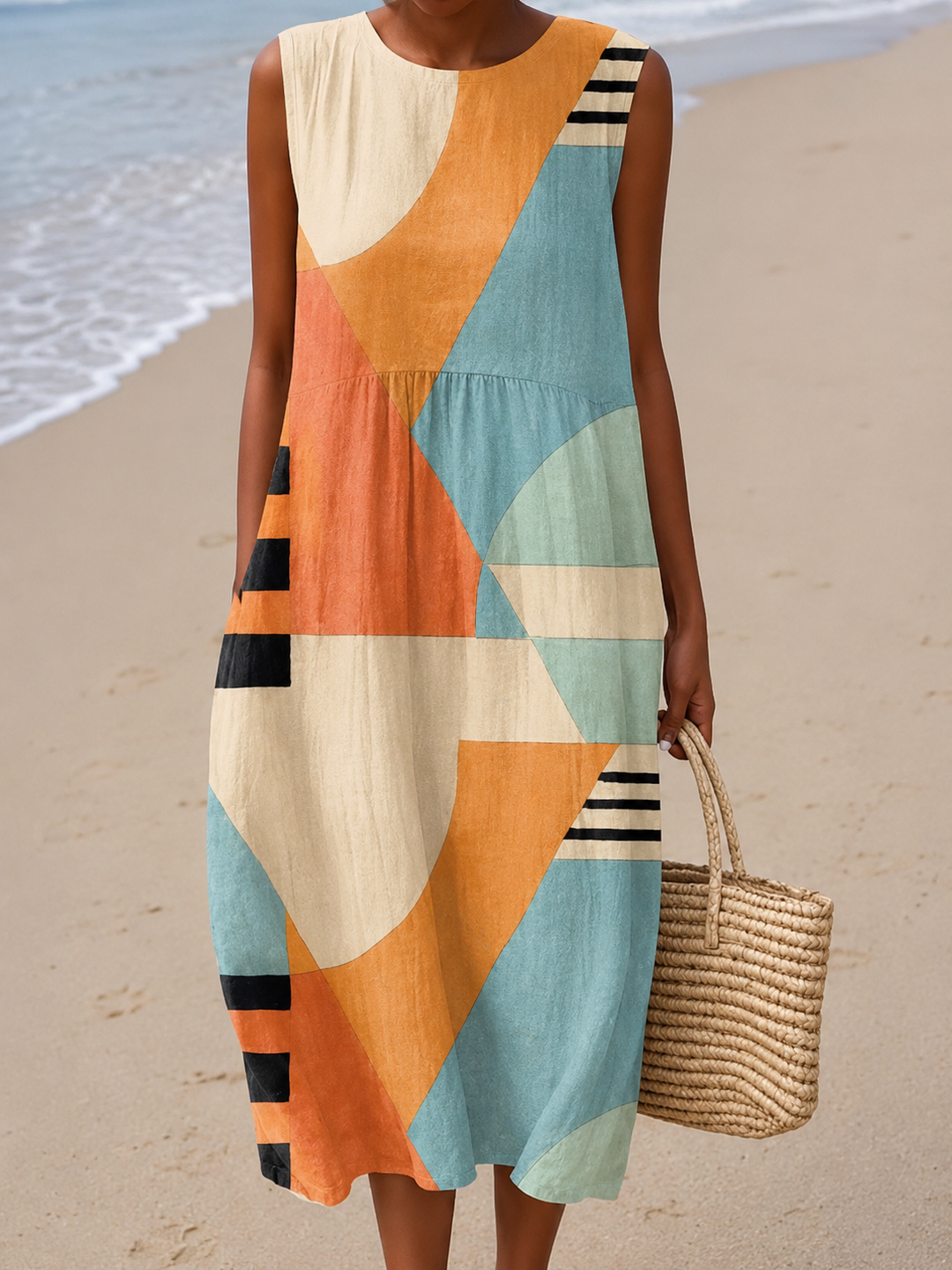 Saskia | Colorblock Sleeveless Midi Dress