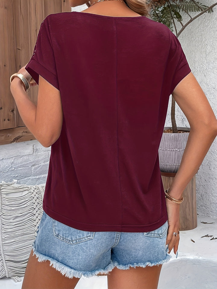 Bianca | Women's Crochet Lace-Yoke Short Sleeve Top