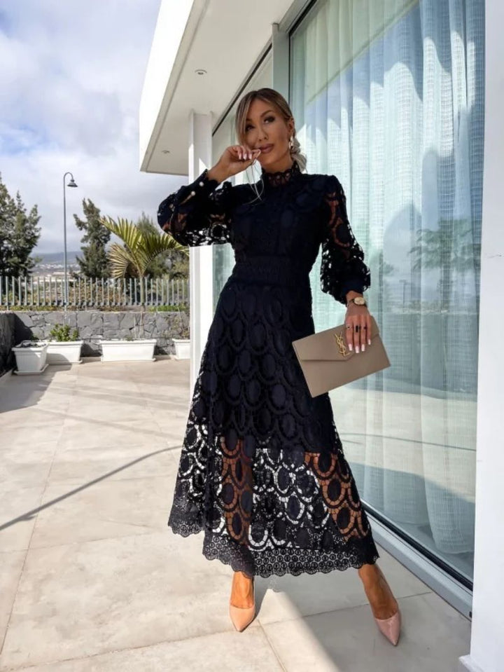 Vera | Elegant High-Neck Midi Dress