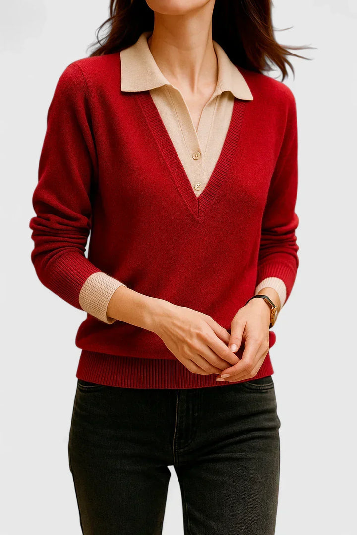 Yvonne | Refined Collared V-Neck Sweater