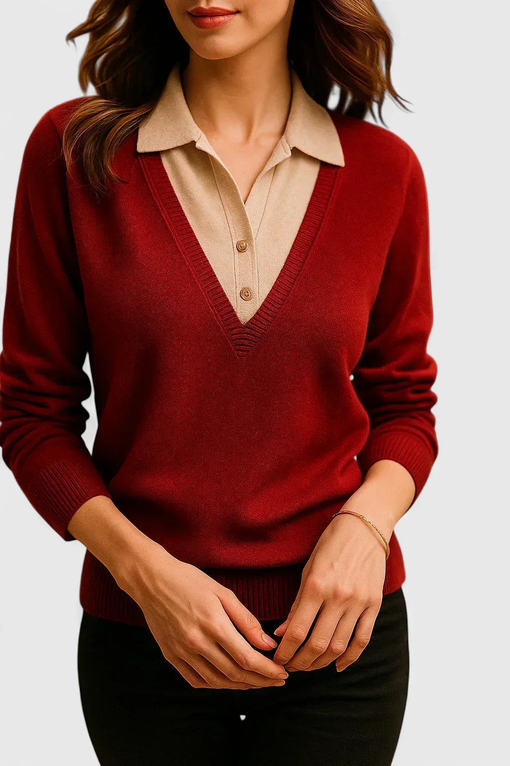 Yvonne | Refined Collared V-Neck Sweater