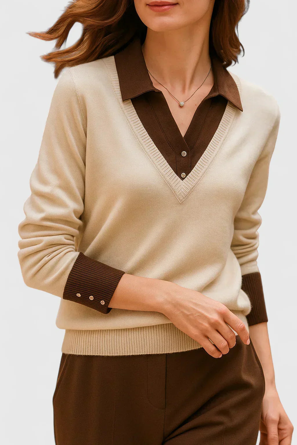 Yvonne | Refined Collared V-Neck Sweater