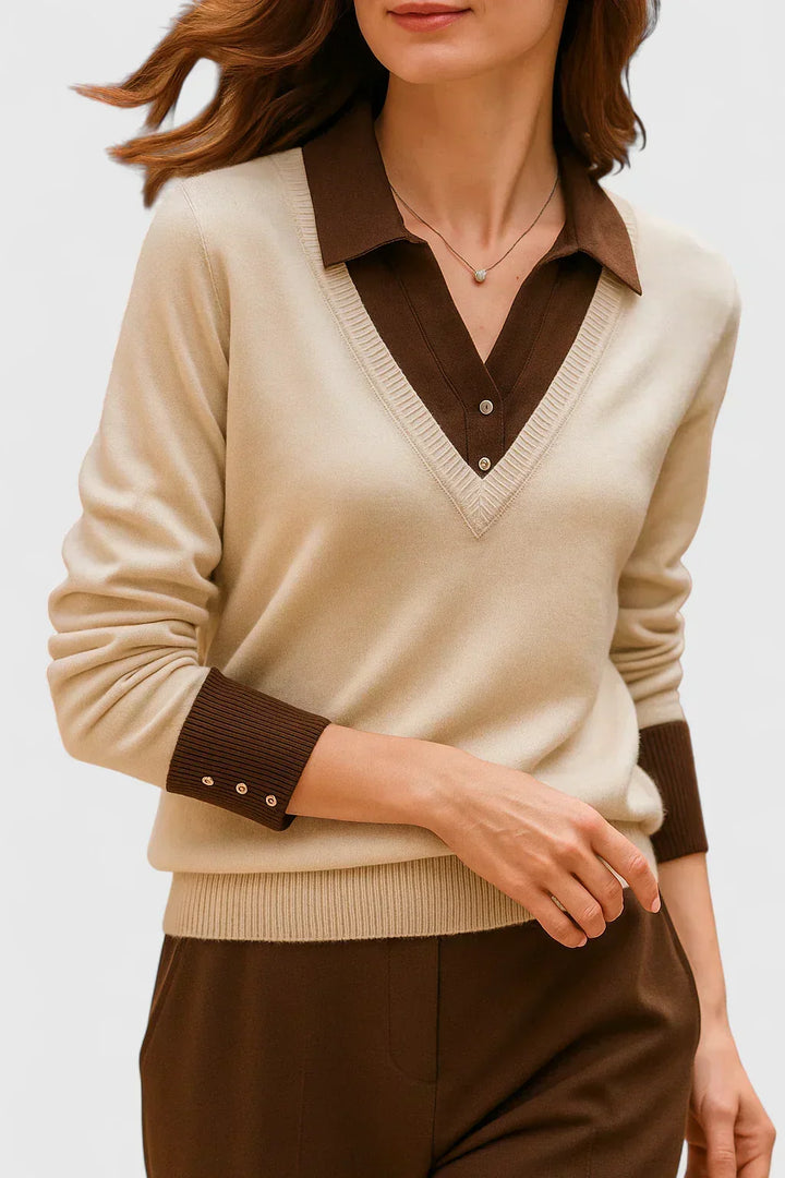 Yvonne | Refined Collared V-Neck Sweater