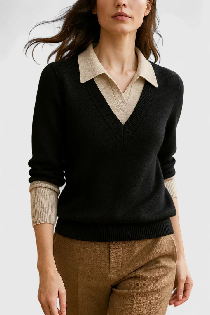 Yvonne | Refined Collared V-Neck Sweater