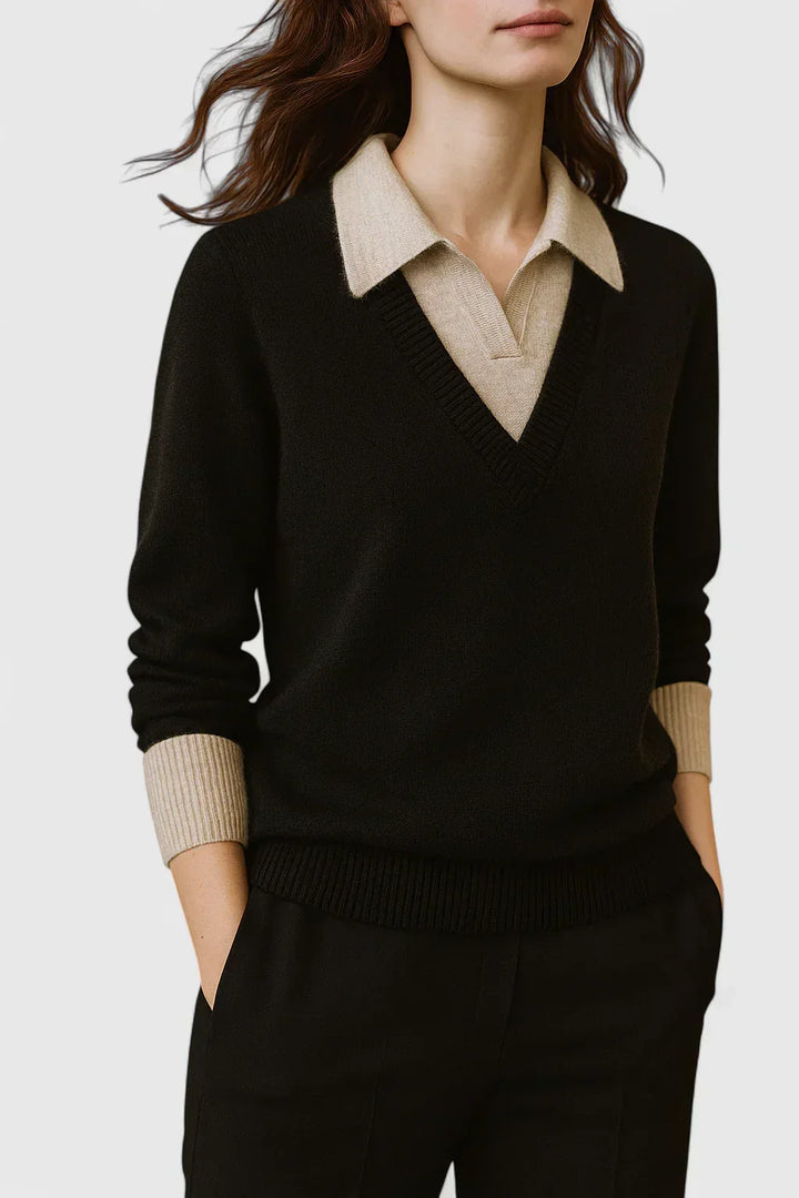 Yvonne | Refined Collared V-Neck Sweater