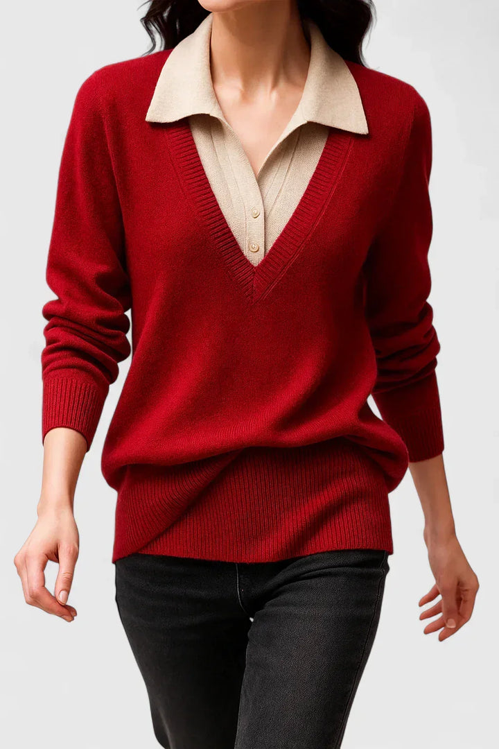 Yvonne | Refined Collared V-Neck Sweater