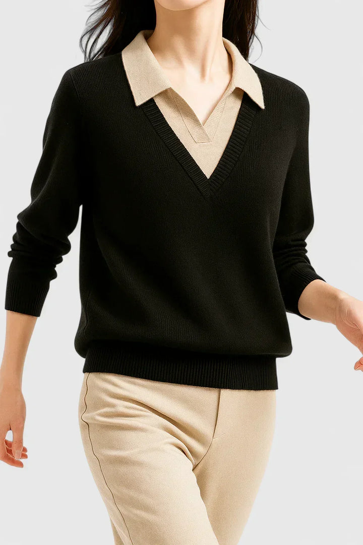 Yvonne | Refined Collared V-Neck Sweater