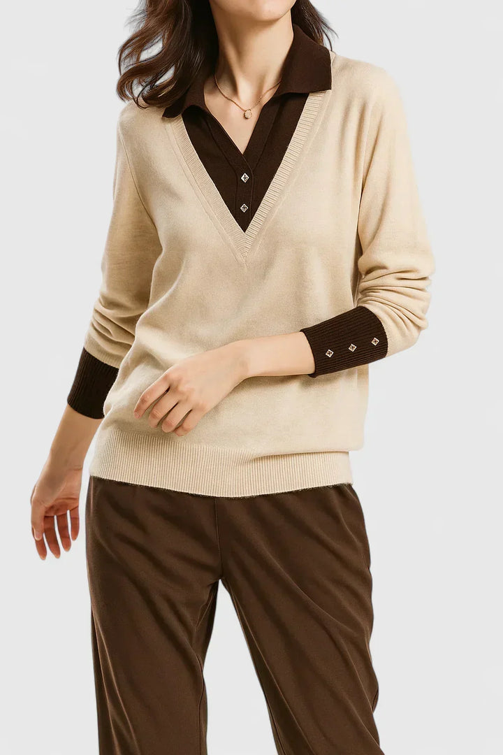 Yvonne | Refined Collared V-Neck Sweater