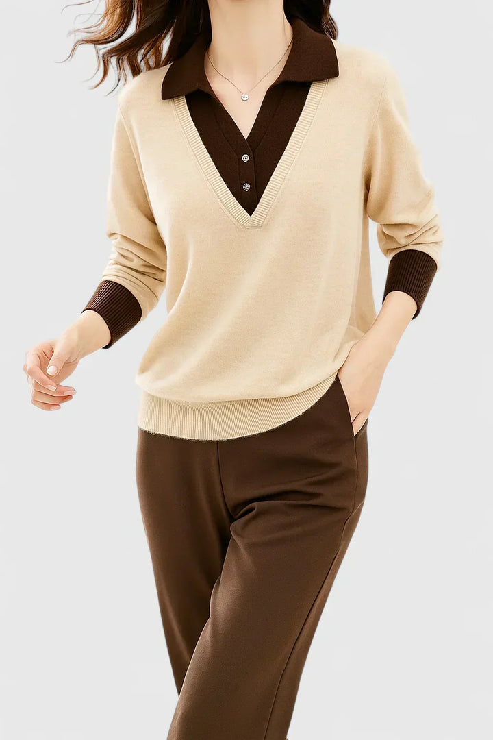 Yvonne | Refined Collared V-Neck Sweater