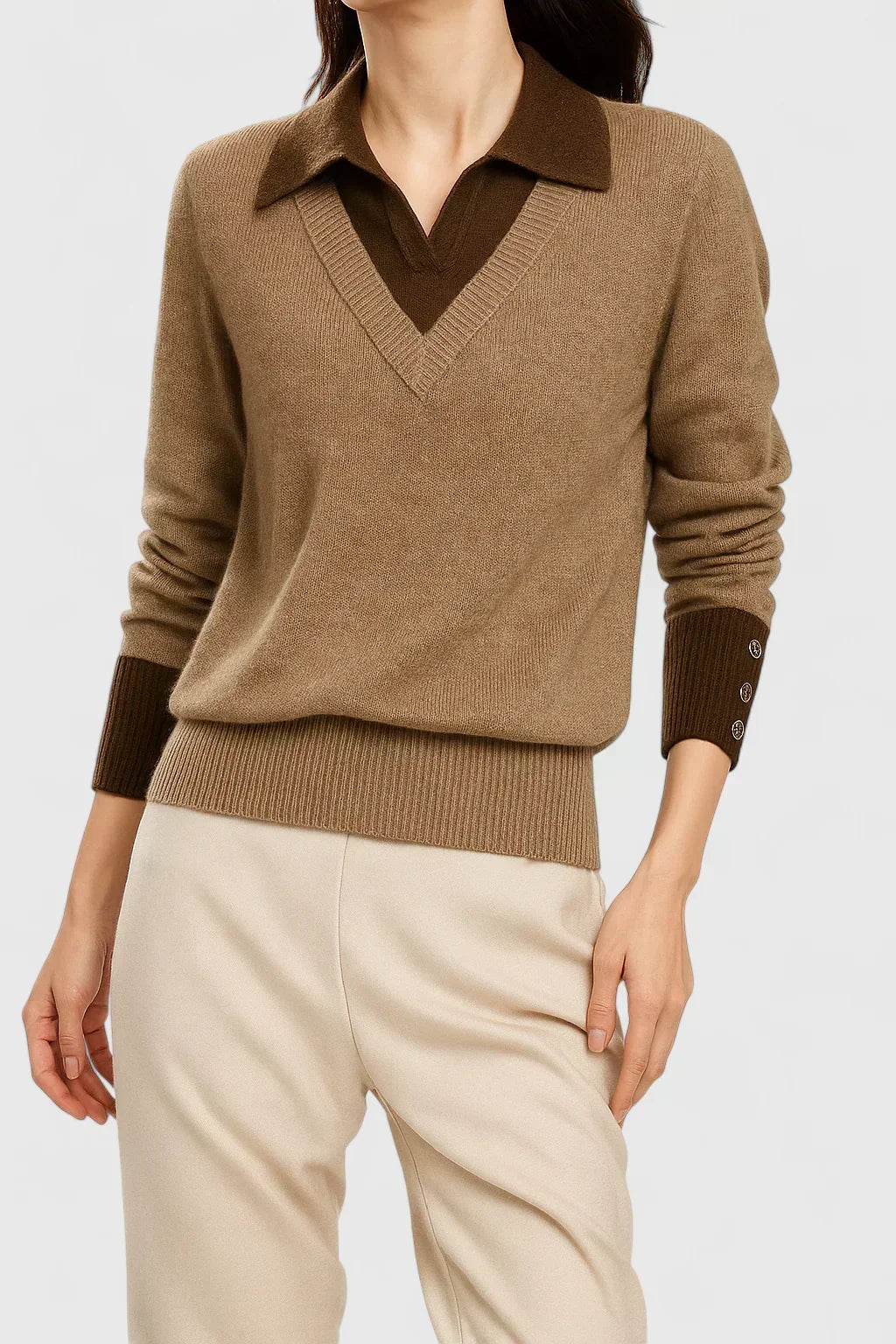 Yvonne | Refined Collared V-Neck Sweater