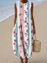 Bernice | Floral-Striped Sleeveless Midi Dress