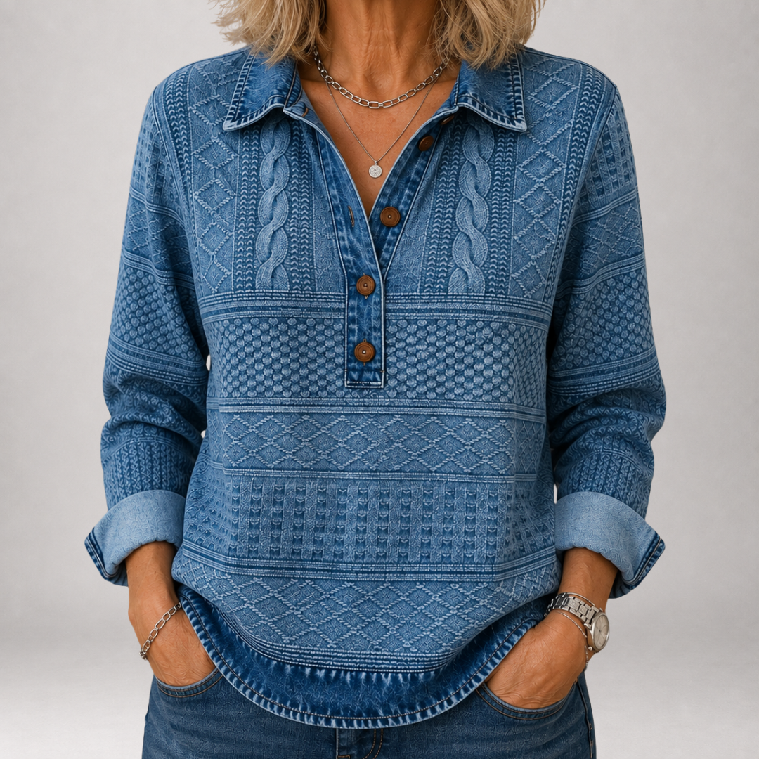 Solveig | Textured Collared Polo Sweater