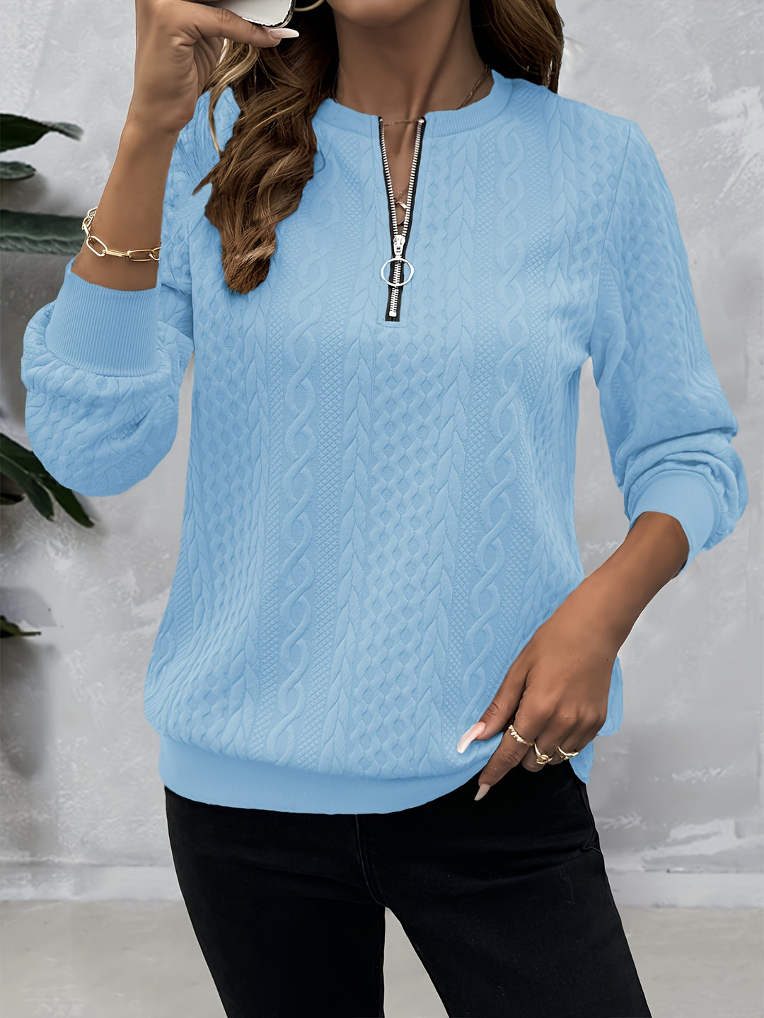 Corinne | Textured Half-Zip Sweatshirt