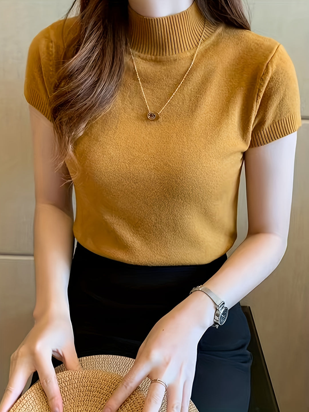 Marguerite | Refined Mock-Neck Short Sleeve Top