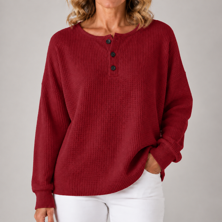 Maisie | Relaxed Waffle-Texture Henley Pullover