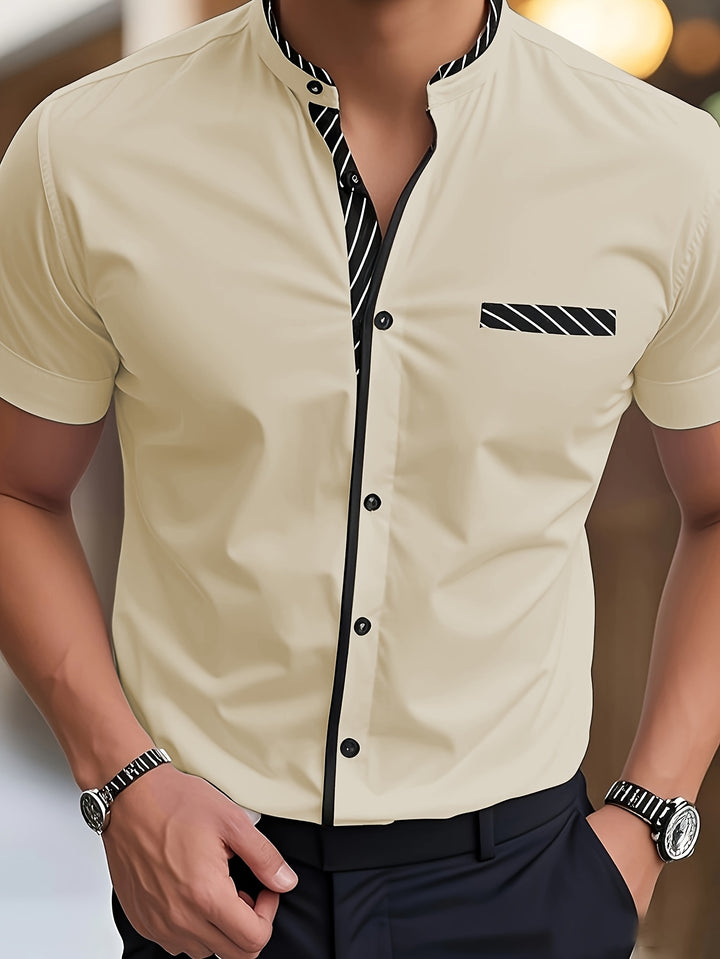 Hutton | Men's Contrast Stand Collar Short Sleeve Shirt