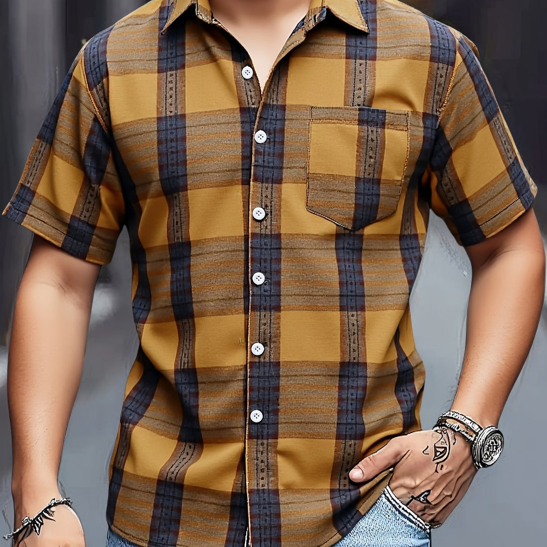 Rhys | Men's Plaid Turn-Collar Short Sleeve Polo