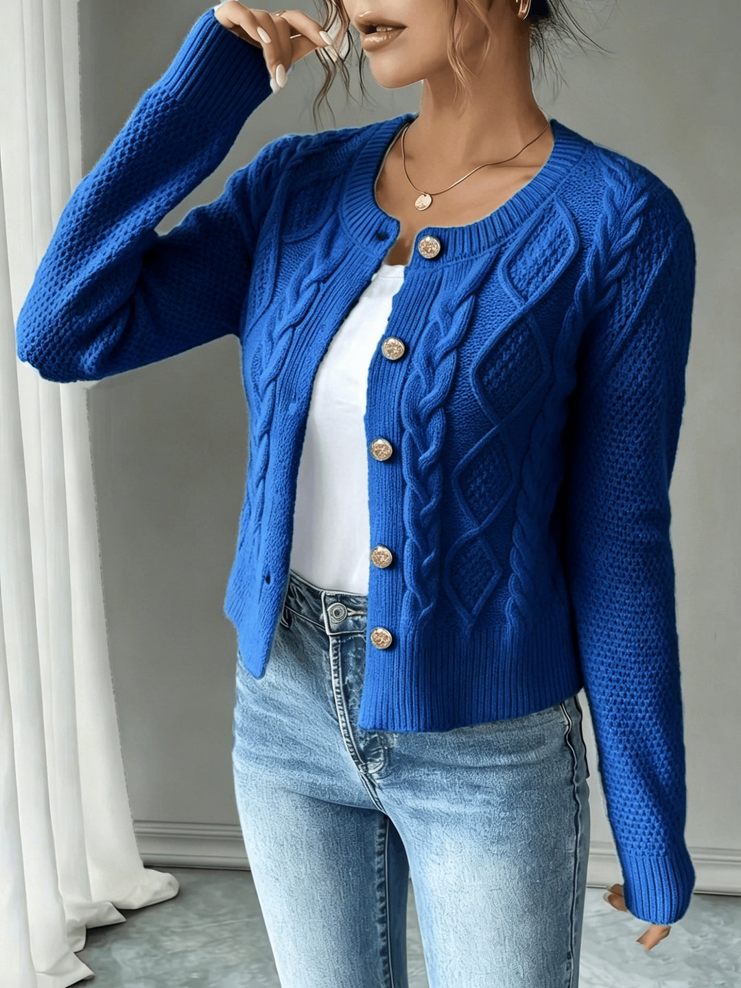 Eleanor | Cable-Knit Button-Front Cardigan