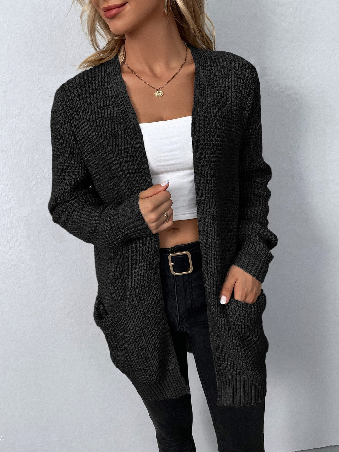 Theodora | Waffle-Knit Open Cardigan