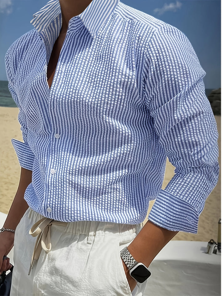 Wes | Men's Striped Bubble Gauze Long Sleeve Shirt