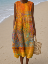 Roxanne | Sleeveless Watercolor Midi Dress
