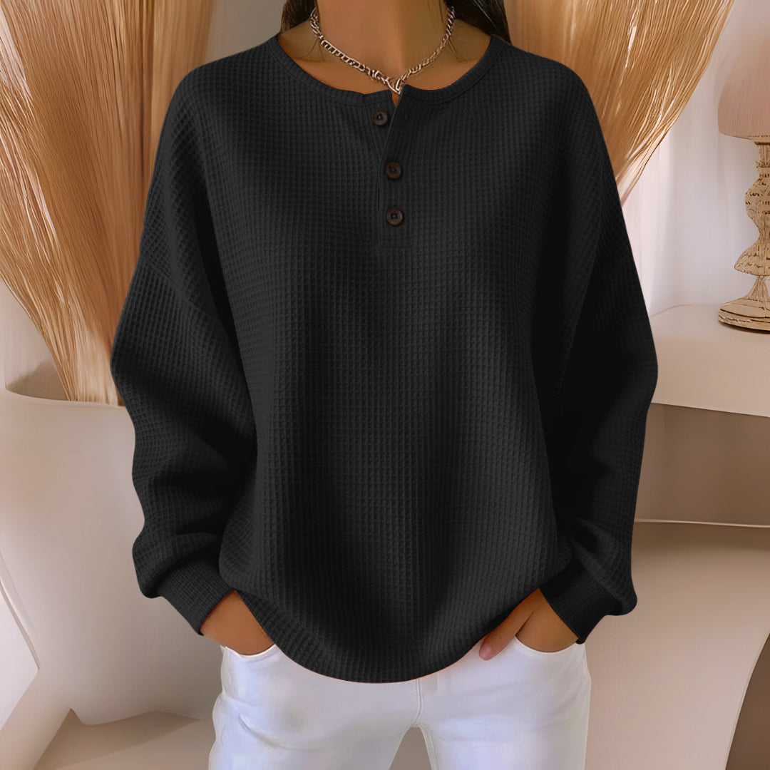 Vera | Relaxed Waffle-Knit Henley Top