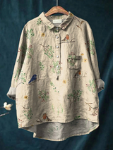 Melinda | Relaxed Botanical Bird Print Shirt