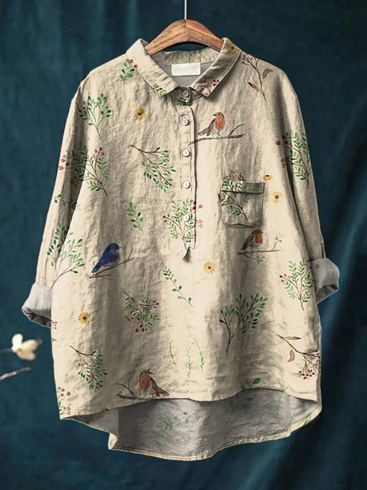 Melinda | Relaxed Botanical Bird Print Shirt
