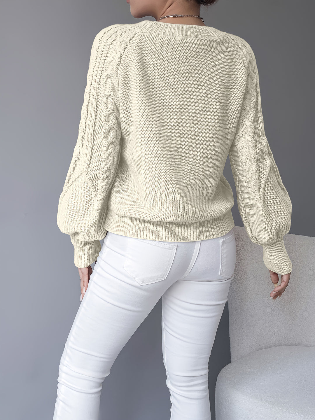 Waverly | Cable-Knit Lantern Sleeve Sweater