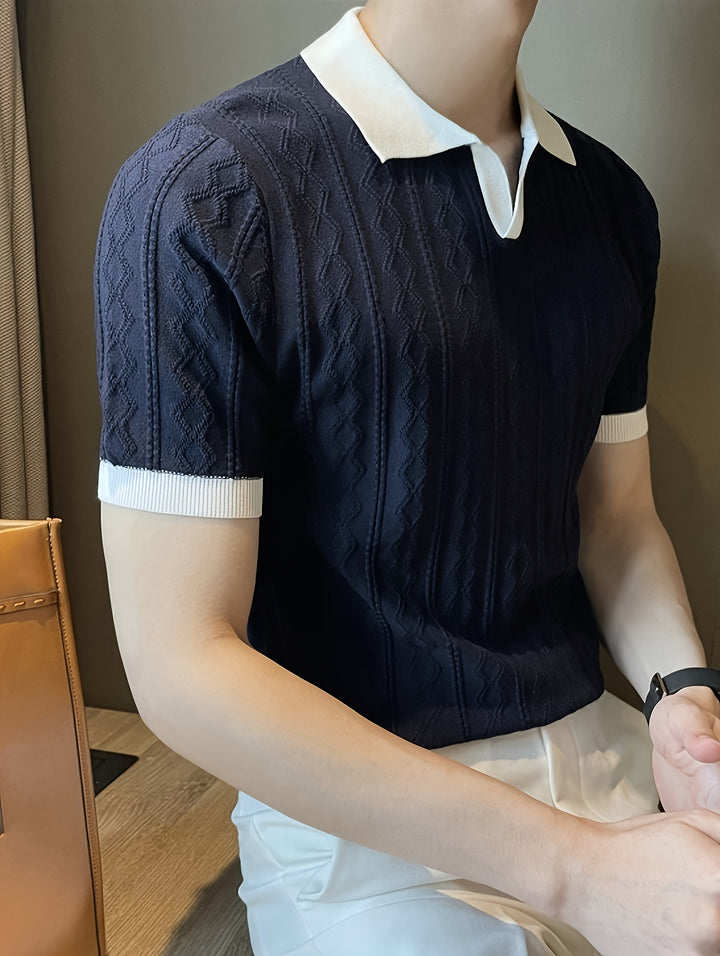 Curtis | Textured Contrast-Collar Polo Shirt